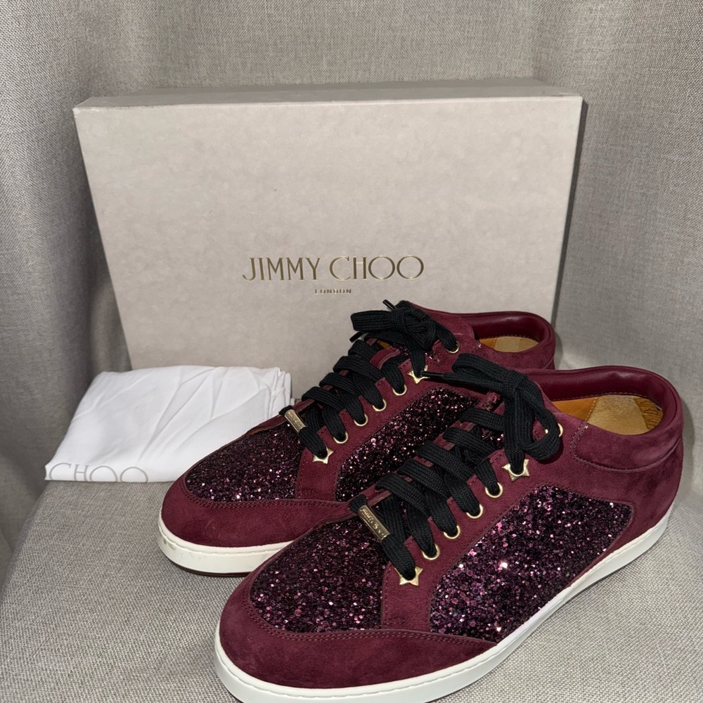 Jimmy Choo Maroon Glitter Sneakers